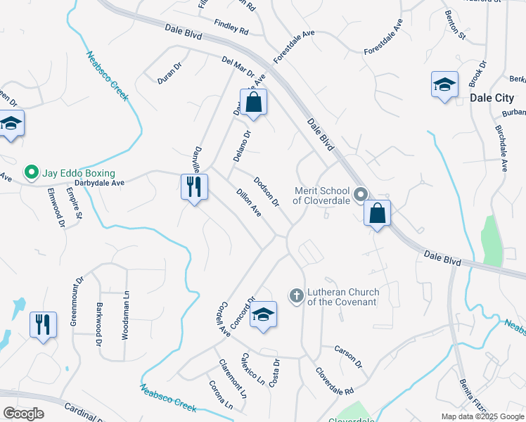 map of restaurants, bars, coffee shops, grocery stores, and more near 14807 Dillon Avenue in Woodbridge
