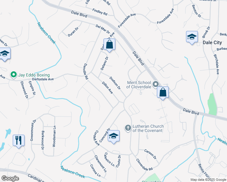 map of restaurants, bars, coffee shops, grocery stores, and more near 14807 Dillon Avenue in Woodbridge