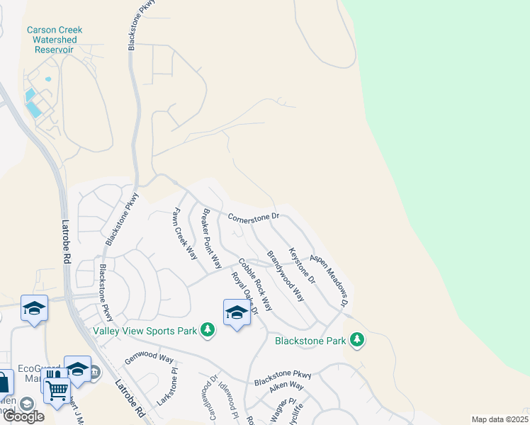 map of restaurants, bars, coffee shops, grocery stores, and more near 1715 Brandywood Way in El Dorado Hills