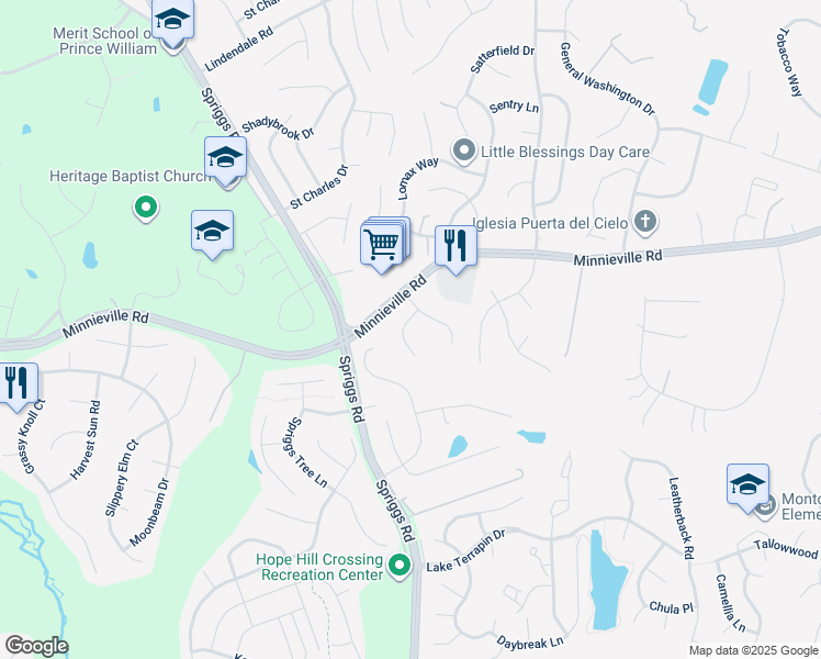map of restaurants, bars, coffee shops, grocery stores, and more near 14885 Heather Bloom Drive in Dale City