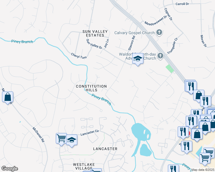 map of restaurants, bars, coffee shops, grocery stores, and more near 3006 Freedom Court North in Waldorf