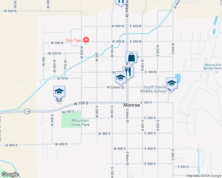 map of restaurants, bars, coffee shops, grocery stores, and more near 12 South 100 West in Central Valley
