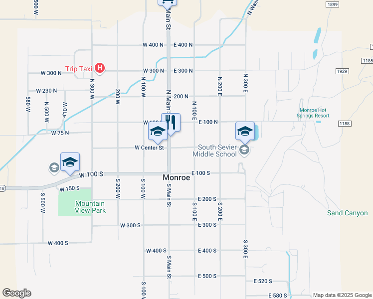 map of restaurants, bars, coffee shops, grocery stores, and more near 35 East Center Street in Monroe