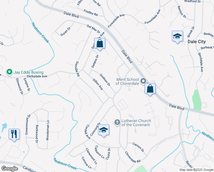 map of restaurants, bars, coffee shops, grocery stores, and more near 14800 Dodson Drive in Woodbridge