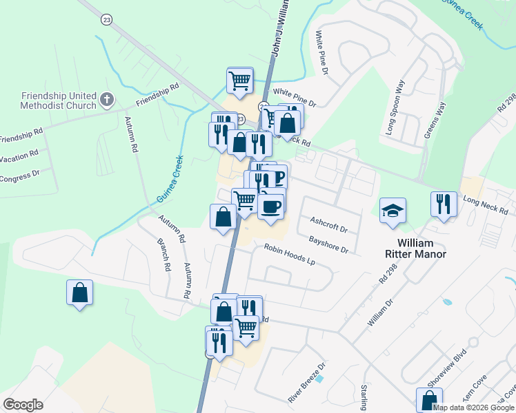 map of restaurants, bars, coffee shops, grocery stores, and more near 25938 Plaza Drive in Millsboro