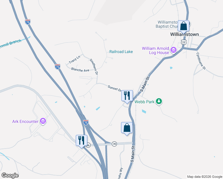 map of restaurants, bars, coffee shops, grocery stores, and more near 224 Sunset Drive in Williamstown