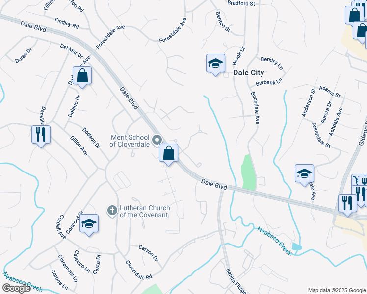 map of restaurants, bars, coffee shops, grocery stores, and more near 14798 Barksdale Street in Woodbridge