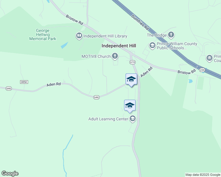 map of restaurants, bars, coffee shops, grocery stores, and more near 14555 Aden Road in Manassas