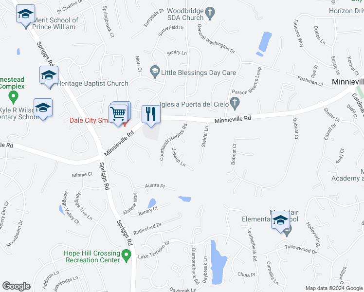 map of restaurants, bars, coffee shops, grocery stores, and more near 5305 Macomb Court in Woodbridge