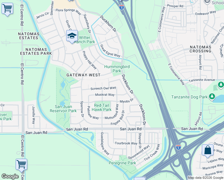 map of restaurants, bars, coffee shops, grocery stores, and more near 2798 Screech Owl Way in Sacramento