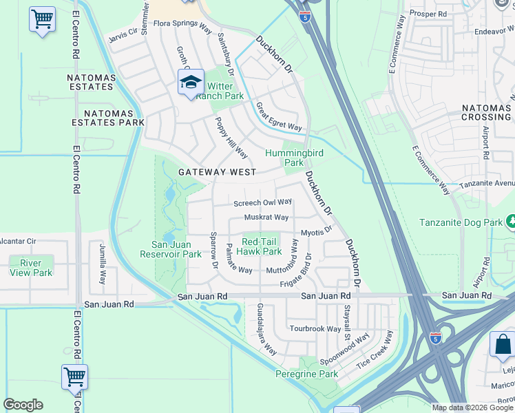 map of restaurants, bars, coffee shops, grocery stores, and more near 15 Jackdaw Court in Sacramento