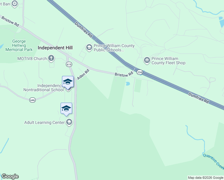 map of restaurants, bars, coffee shops, grocery stores, and more near 14804 Bristow Road in Manassas