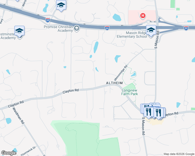 map of restaurants, bars, coffee shops, grocery stores, and more near 604 Greenwich Green Lane in Chesterfield