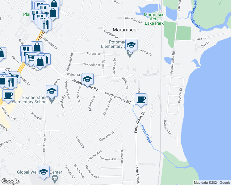 map of restaurants, bars, coffee shops, grocery stores, and more near 14748 Tamarac Place in Woodbridge