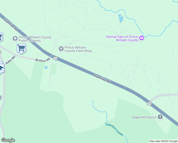 map of restaurants, bars, coffee shops, grocery stores, and more near 14873 Dumfries Road in Manassas