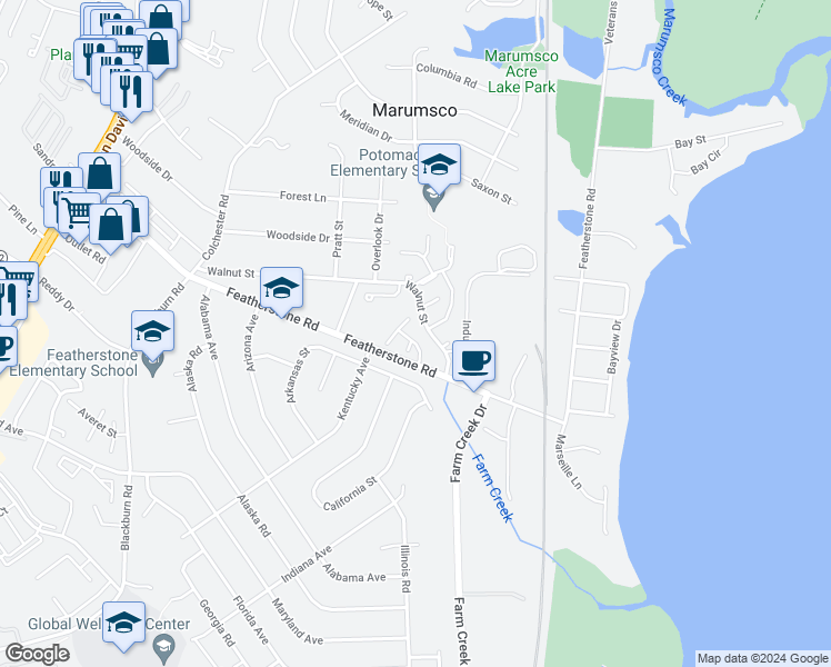 map of restaurants, bars, coffee shops, grocery stores, and more near 14765 Tamarac Place in Woodbridge