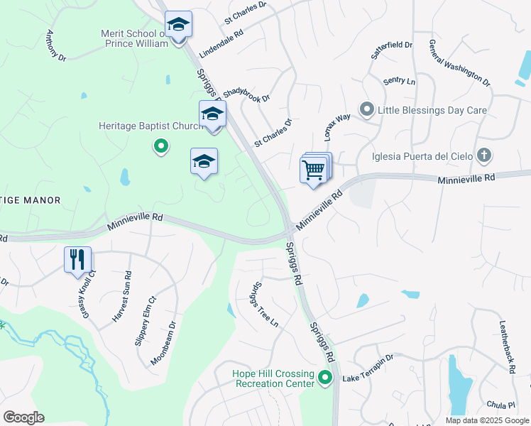 map of restaurants, bars, coffee shops, grocery stores, and more near 5691 Liberty Manor Circle in Woodbridge