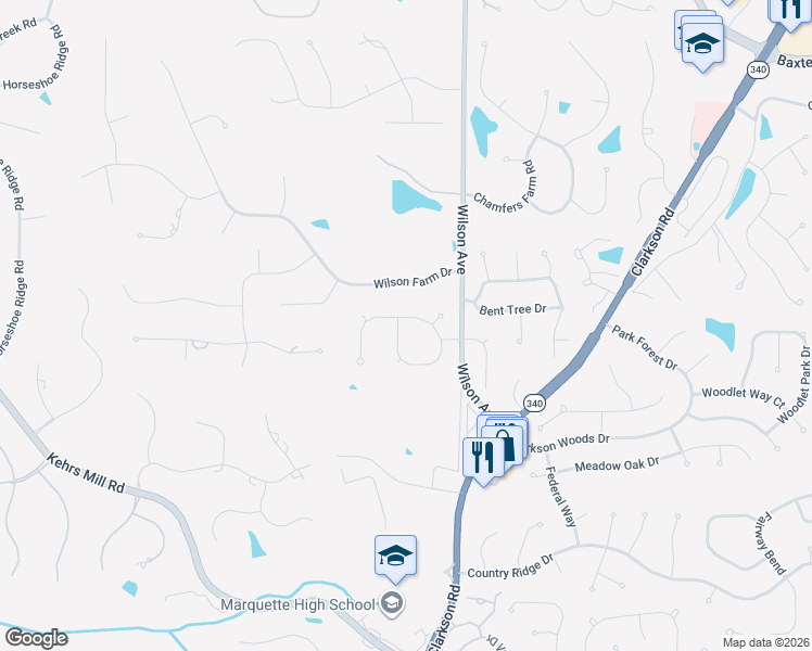 map of restaurants, bars, coffee shops, grocery stores, and more near 16315 Champion Drive in Chesterfield