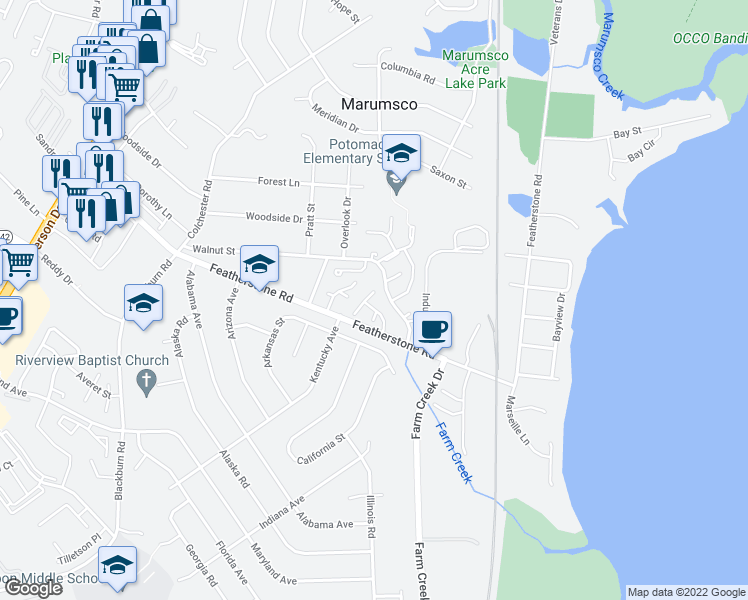 map of restaurants, bars, coffee shops, grocery stores, and more near 14757 Tamarack Pl in Woodbridge