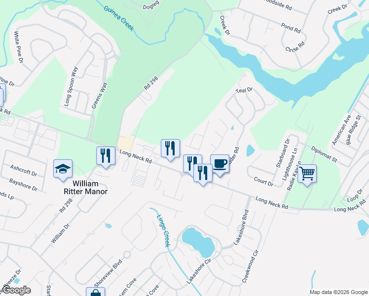 map of restaurants, bars, coffee shops, grocery stores, and more near 33008 Bishop Street in Sussex County