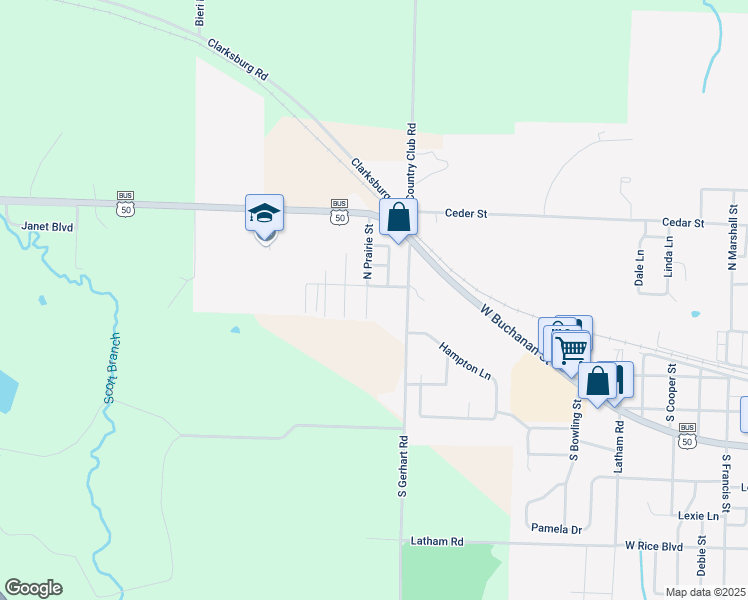 map of restaurants, bars, coffee shops, grocery stores, and more near 100-198 South Prairie Street in California