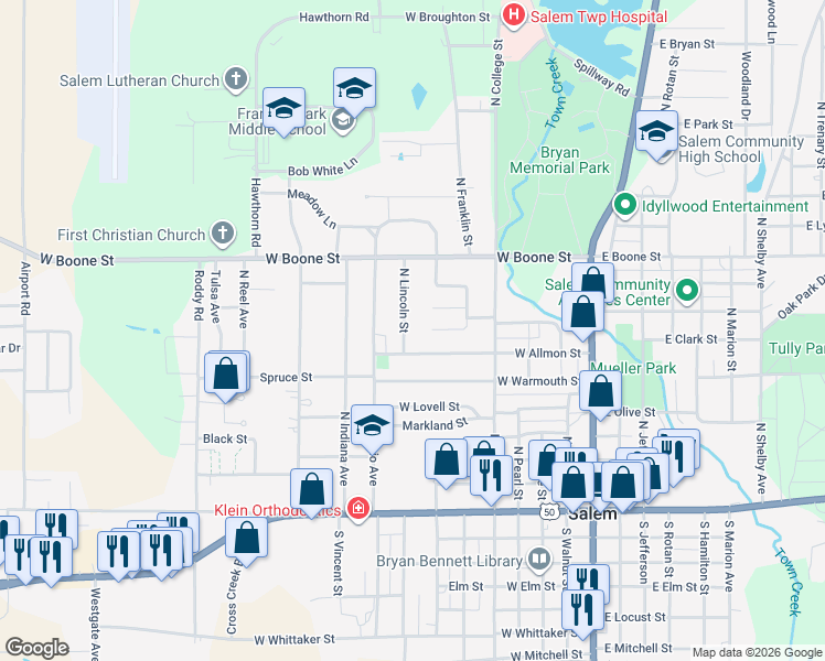 map of restaurants, bars, coffee shops, grocery stores, and more near 601-917 N Lincoln St in Salem