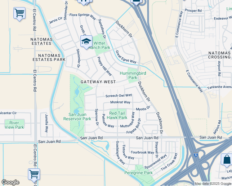 map of restaurants, bars, coffee shops, grocery stores, and more near 15 Jackdaw Court in Sacramento
