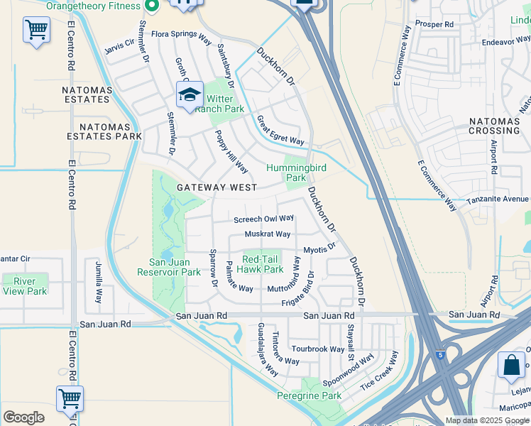 map of restaurants, bars, coffee shops, grocery stores, and more near 15 Jackdaw Court in Sacramento
