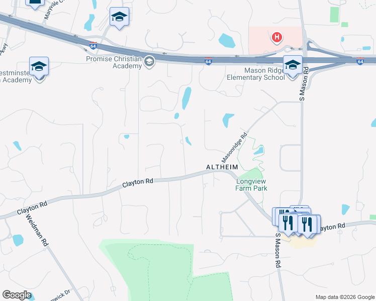 map of restaurants, bars, coffee shops, grocery stores, and more near 604 Greenwich Green Lane in Chesterfield