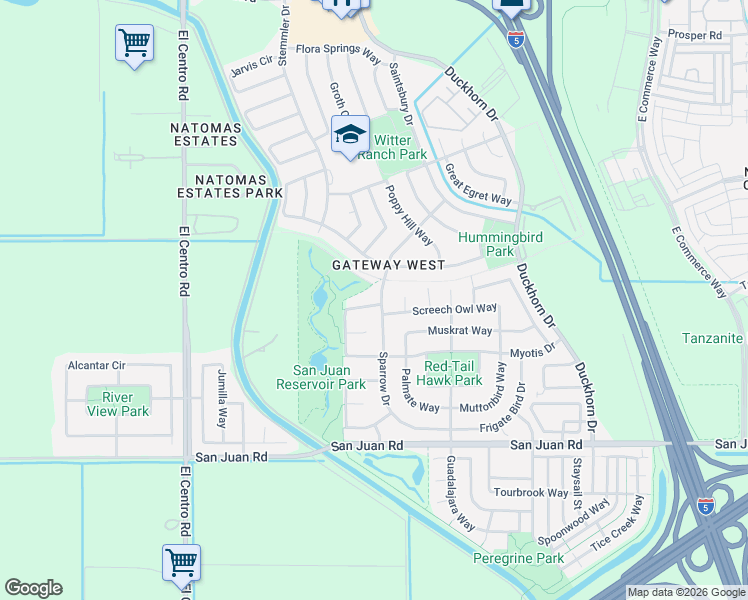 map of restaurants, bars, coffee shops, grocery stores, and more near 3192 Sparrow Drive in Sacramento