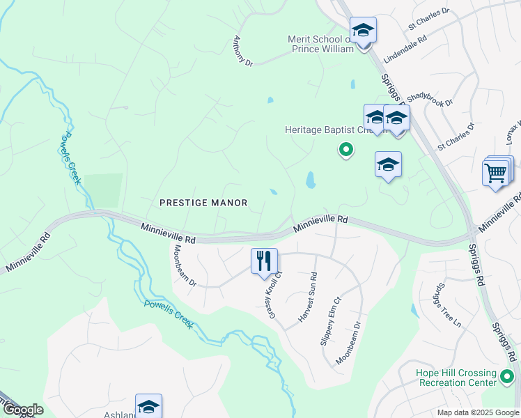 map of restaurants, bars, coffee shops, grocery stores, and more near 14828 Honor Court in Woodbridge