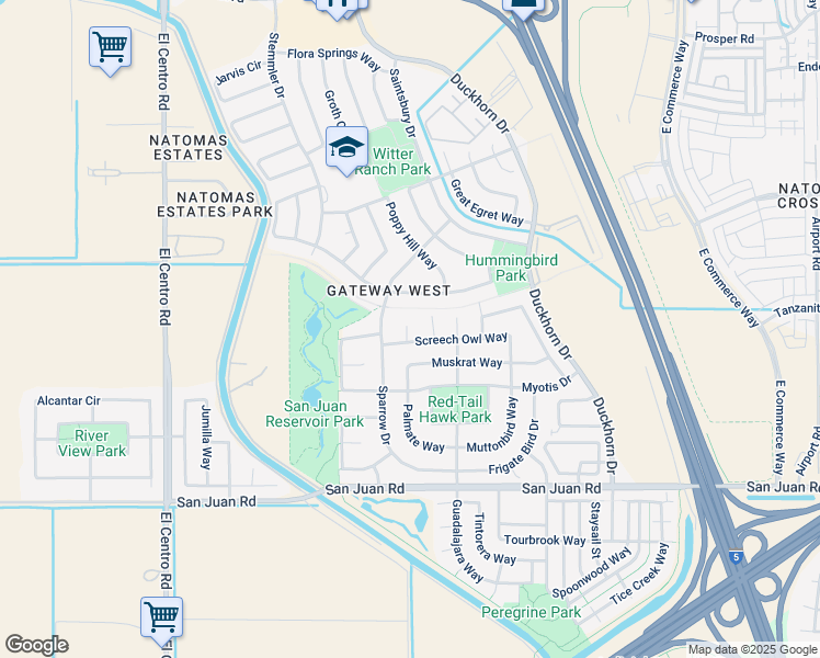 map of restaurants, bars, coffee shops, grocery stores, and more near 24 Petrel Court in Sacramento