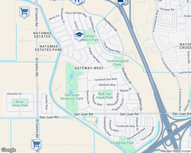 map of restaurants, bars, coffee shops, grocery stores, and more near 24 Petrel Court in Sacramento