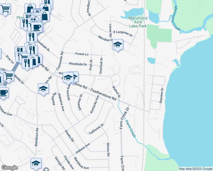 map of restaurants, bars, coffee shops, grocery stores, and more near 14739 Tamarack Pl in Woodbridge