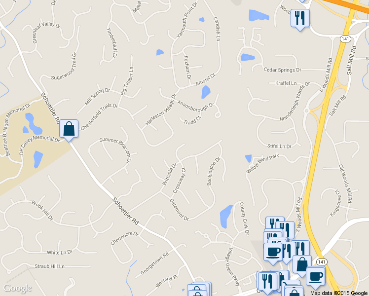 map of restaurants, bars, coffee shops, grocery stores, and more near 14508 Crossway Ct in Chesterfield