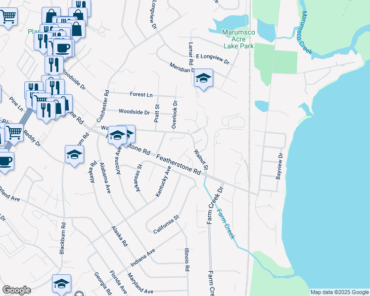 map of restaurants, bars, coffee shops, grocery stores, and more near 14741 Tamarac Place in Woodbridge