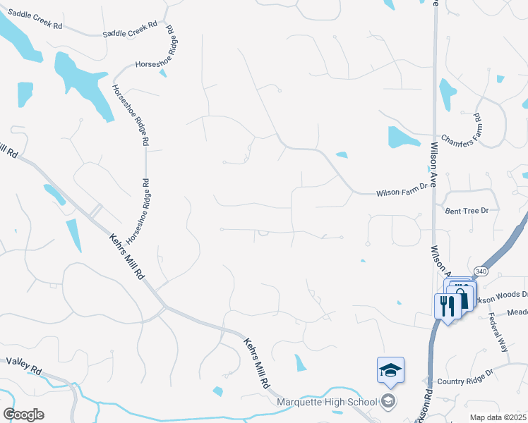 map of restaurants, bars, coffee shops, grocery stores, and more near 16414 Farmers Mill Lane in Chesterfield