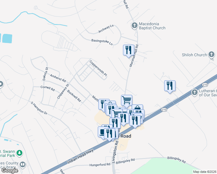 map of restaurants, bars, coffee shops, grocery stores, and more near 2895 Cameo Place in Bryans Road