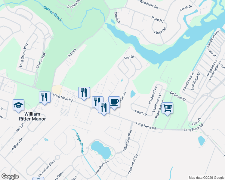map of restaurants, bars, coffee shops, grocery stores, and more near 25861 Lingo Lane in Millsboro