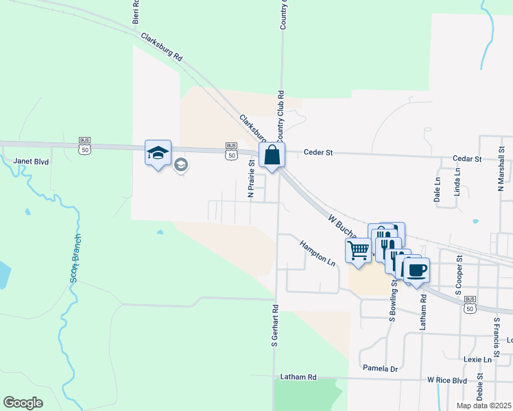 map of restaurants, bars, coffee shops, grocery stores, and more near 100 South Prairie Street in California
