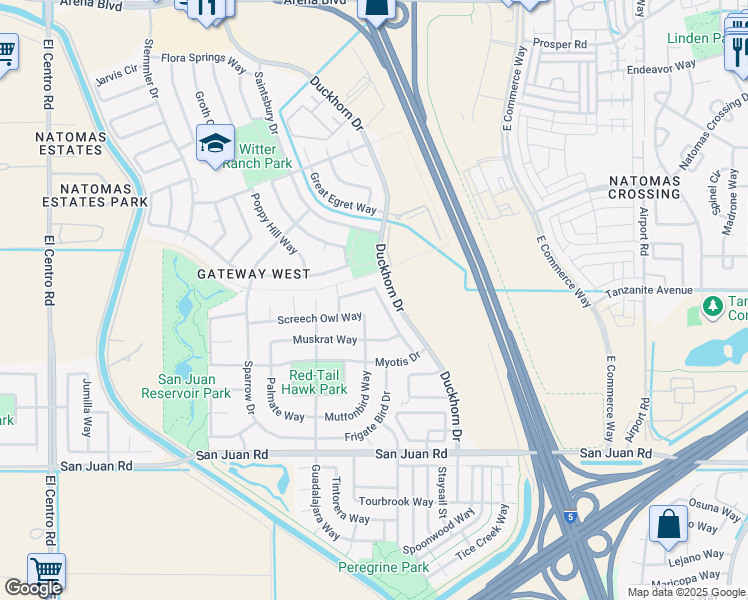 map of restaurants, bars, coffee shops, grocery stores, and more near 3481 Loggerhead Way in Sacramento