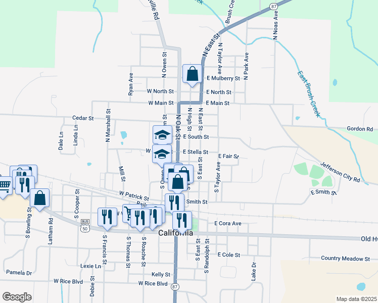 map of restaurants, bars, coffee shops, grocery stores, and more near 101 North High Street in California
