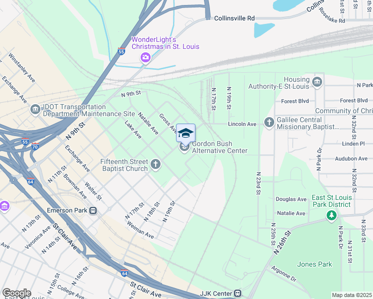 map of restaurants, bars, coffee shops, grocery stores, and more near 1516 Gross Avenue in East St. Louis