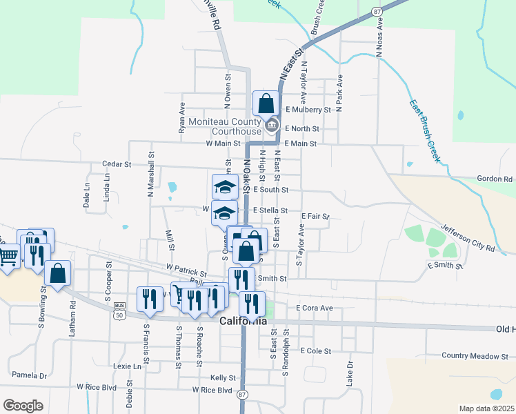 map of restaurants, bars, coffee shops, grocery stores, and more near 101 North High Street in California
