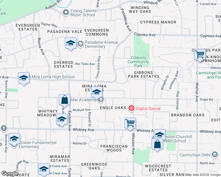map of restaurants, bars, coffee shops, grocery stores, and more near 4530 Belcrest Way in Sacramento