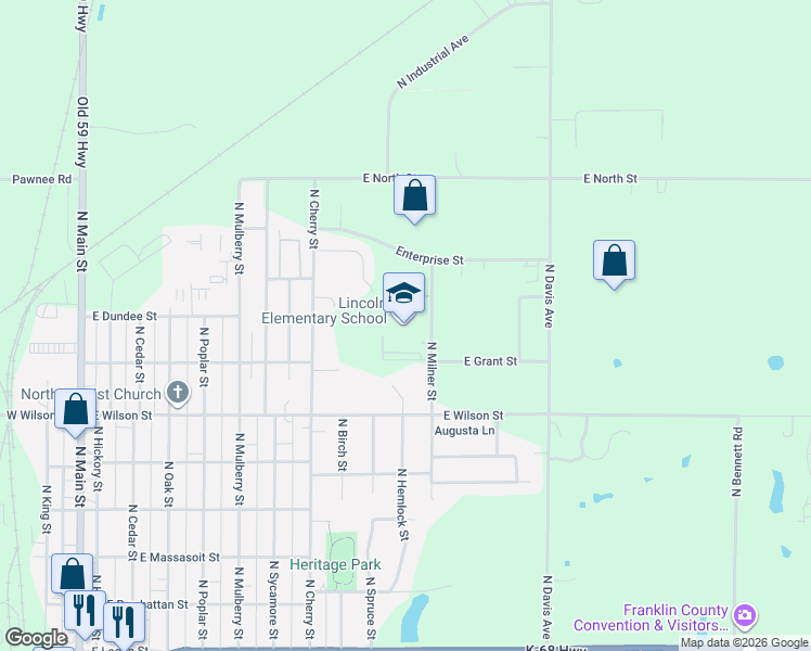 map of restaurants, bars, coffee shops, grocery stores, and more near 1102 North Milner Street in Ottawa