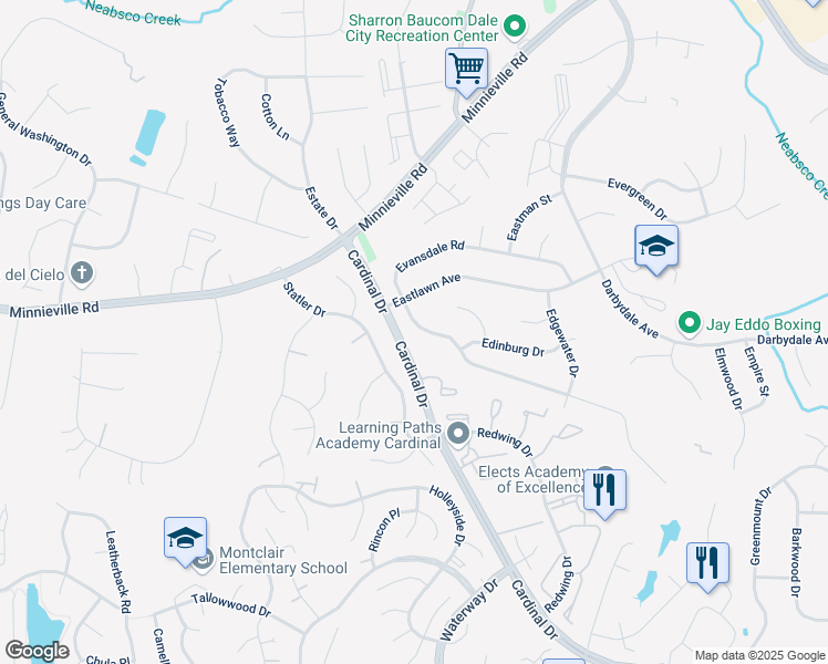 map of restaurants, bars, coffee shops, grocery stores, and more near 4549 Evansdale Road in Woodbridge