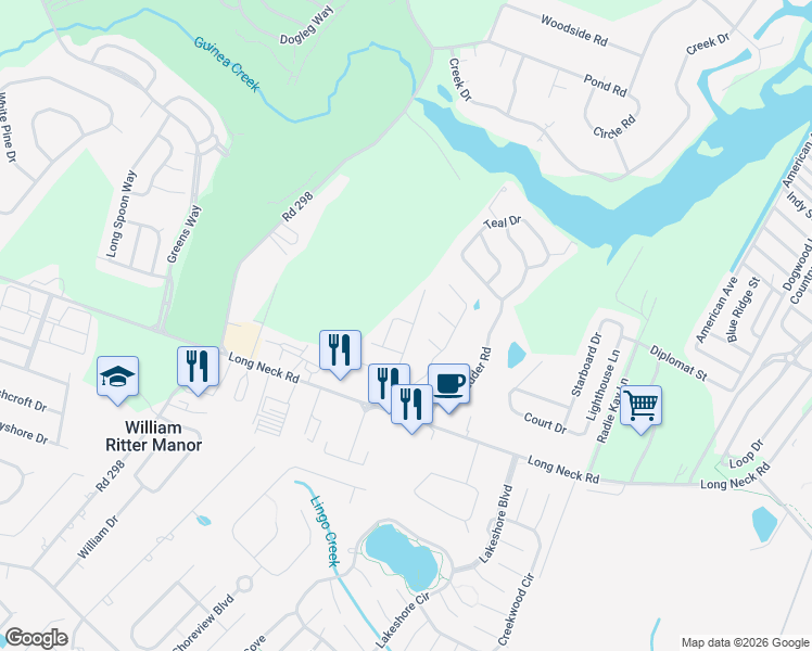 map of restaurants, bars, coffee shops, grocery stores, and more near 25850 Kings Lane in Millsboro