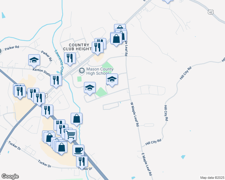 map of restaurants, bars, coffee shops, grocery stores, and more near 387 Chenault Drive in Maysville
