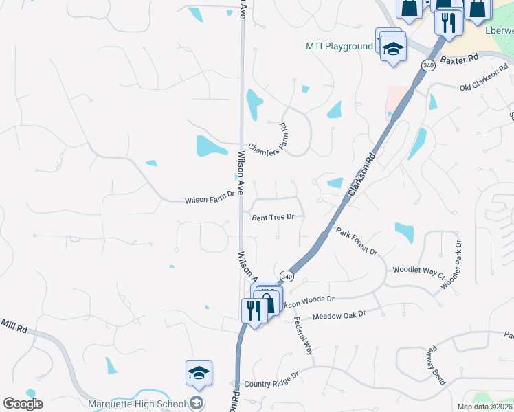 map of restaurants, bars, coffee shops, grocery stores, and more near 16267 Windfall Ridge Drive in Chesterfield